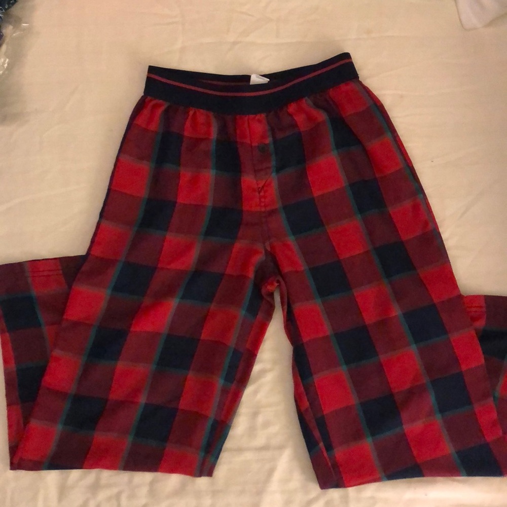 Red and blue plaid pajama pants